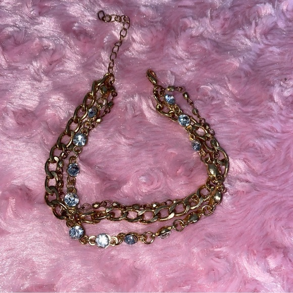 Hand or foot bracelet, three strands with rhinestone gives up to 9” inch - Picture 1 of 5